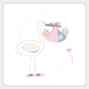 Twin baby girl and boy with stork baby arrival II Sticker